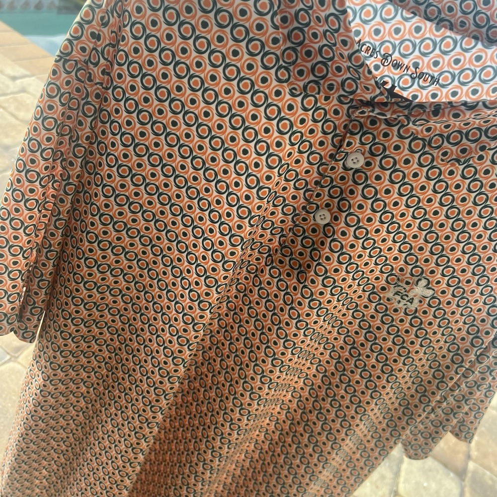 Acres Down South Golf Shirt XL Performance Polo FCA Logo All Over Print Vacay